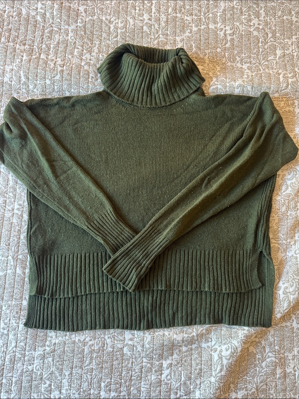Anthropologie Olive Green Ribbed Turtleneck Sweater